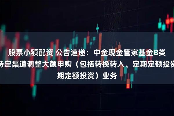 股票小额配资 公告速递：中金现金管家基金B类份额在特定渠道调整大额申购（包括转换转入、定期定额投资）业务